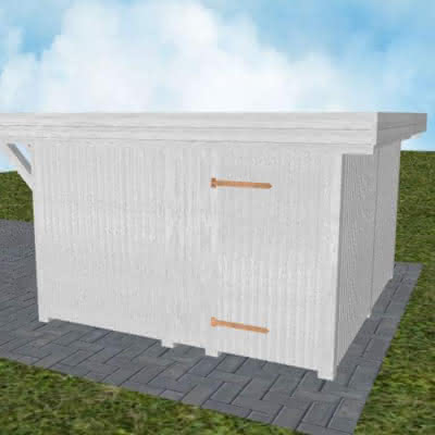 Geräteraum Typ 06, Maße 365x335 cm, Integrations-Bausatz für Joda® Carports mit Durchfahrtsmaß 342 cm, Select-Serie Fichte-Leimholz weiß grundiert Fichte Leimholz weiß