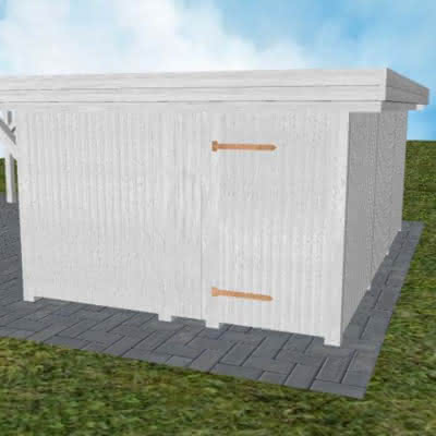 Geräteraum Typ 08, Maße 565x335 cm, Integrations-Bausatz für Joda® Carports mit Durchfahrtsmaß 542 cm, Select-Serie Fichte-Leimholz weiß grundiert Fichte Leimholz weiß