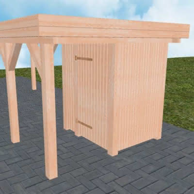 Geräteraum Typ 09, Maße 173x173 cm, Integrations-Bausatz für Joda® Carports mit Durchfahrtsmaß 242 cm und breiter, Natur-Serie Lärche naturbelassen Lärche natur