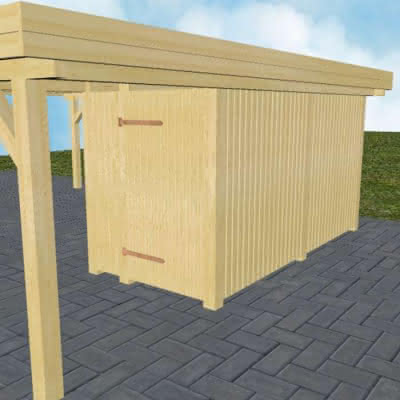 Geräteraum Typ 10, Maße 335x173 cm, Integrations-Bausatz für Joda® Carports mit Durchfahrtsmaß 442 cm und breiter, Classic-Serie Kiefer KDI-grün Kiefer KDI