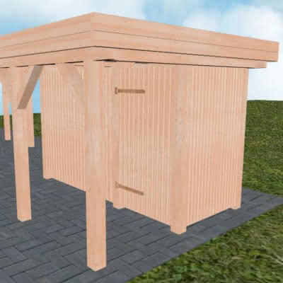 Geräteraum Typ 11, Maße 173x335 cm, Integrations-Bausatz für Joda® Carports mit Durchfahrtsmaß 242 cm und breiter, Natur-Serie Lärche naturbelassen Lärche natur