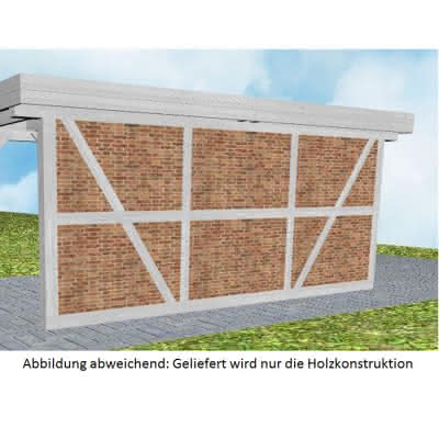 Carport-Seitenwand kurz (K), vorbereitet für Fachwerk, Pfosten 135x135 mm, Select-Serie Fichte Leimholz weiß grundiert 13,5x13,5 cm | select