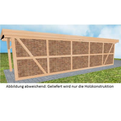 Carport-Seitenwand Lang (L), vorbereitet für Fachwerk, Pfosten 135x135 mm, Perfect-Serie Fichte Leimholz naturbelassen 13,5x13,5 cm | perfect