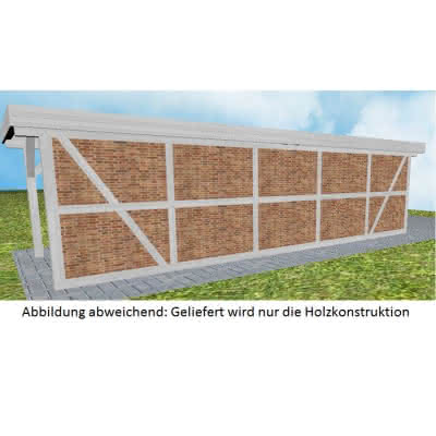 Carport-Seitenwand Lang (L), vorbereitet für Fachwerk, Pfosten 115x115 mm, Select-Serie Fichte Leimholz weiß grundiert 11,5x11,5 cm | select