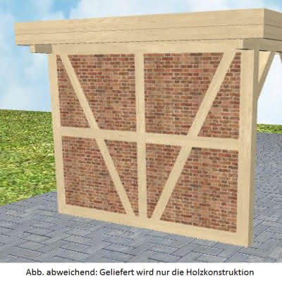 Carport-Rückwand für 305 cm Breite, vorbereitet für Fachwerk, Pfosten 115x115 mm, Master-Serie Fichte KVH naturbelassen 11,5x11,5 cm | master