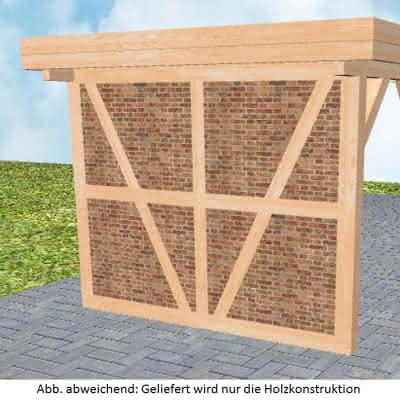 Carport-Rückwand für 305 cm Breite, vorbereitet für Fachwerk, Pfosten 115x115 mm, Perfect-Serie Fichte Leimholz naturbelassen 11,5x11,5 cm | perfect