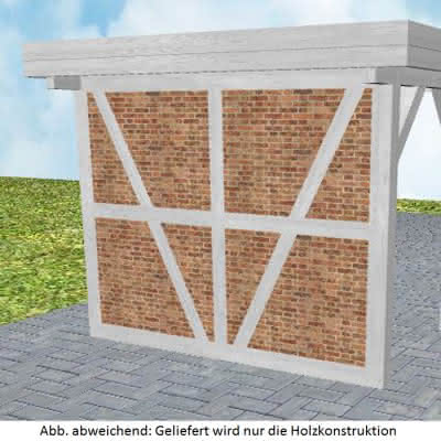 Carport-Rückwand für 305 cm Breite, vorbereitet für Fachwerk, Pfosten 135x135 mm, Select-Serie Fichte Leimholz weiß grundiert 13,5x13,5 cm | select