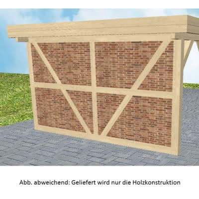 Carport-Rückwand für 405 cm Breite, vorbereitet für Fachwerk, Pfosten 135x135 mm, Master-Serie Fichte KVH naturbelassen 13,5x13,5 cm | master