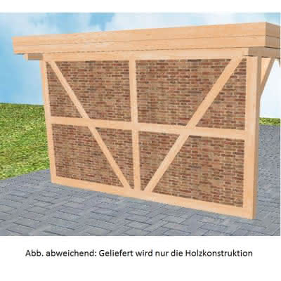 Carport-Rückwand für 405 cm Breite, vorbereitet für Fachwerk, Pfosten 115x115 mm, Perfect-Serie Fichte Leimholz naturbelassen 11,5x11,5 cm | perfect