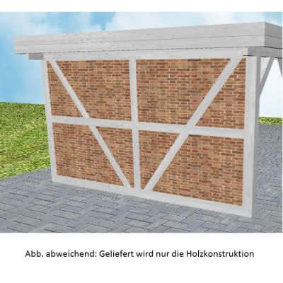 Carport-Rückwand für 405 cm Breite, vorbereitet für Fachwerk, Pfosten 115x115 mm, Select-Serie Fichte Leimholz weiß grundiert 11,5x11,5 cm | select