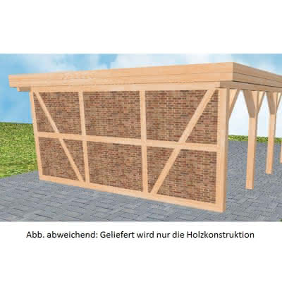 Carport-Rückwand für 505 cm Breite, vorbereitet für Fachwerk, Pfosten 115x115 mm, Perfect-Serie Fichte Leimholz naturbelassen 11,5x11,5 cm | perfect