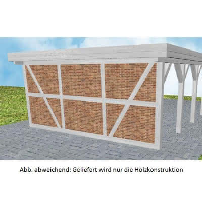 Carport-Rückwand für 505 cm Breite, vorbereitet für Fachwerk, Pfosten 115x115 mm, Select-Serie Fichte Leimholz weiß grundiert 11,5x11,5 cm | select