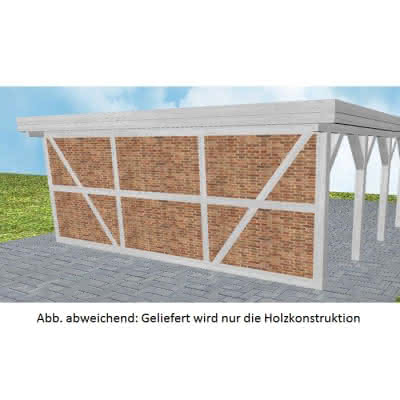 Carport-Rückwand für 605 cm Breite, vorbereitet für Fachwerk, Pfosten 135x135 mm, Select-Serie Fichte Leimholz weiß grundiert 13,5x13,5 cm | select