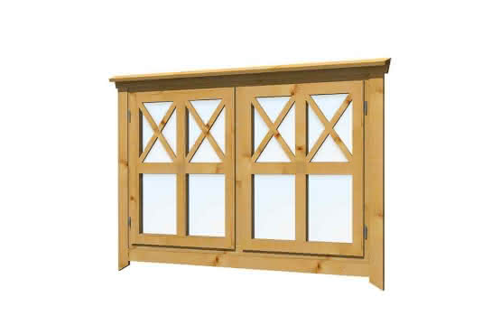 Blockhaus-Fenster Schwedenhaus-Doppelfenster 150x93 cm, einfachverglast, Dreh-Kipp, für 28 mm BB, öffnet nach außen Schwedenhaus-Doppel | 28 mm