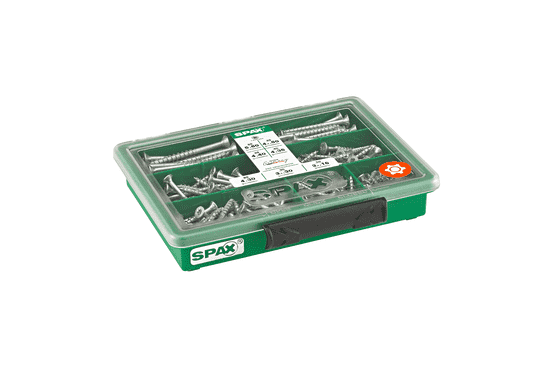 Spax® Sortiment klein, Schrauben-Set mit 7 Abmessungen, 245 Stück, Senkkopf, T-STAR plus, WIROX Set mit 7 Abmessungen