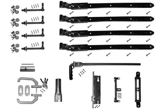 Beschlag-Set für Doppeltore, mit Drückergarnitur (kurzer Dorn) in weiß Doppeltor mit Drücker kurzer Dorn | Weiß
