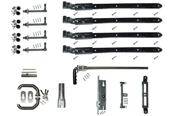 Beschlag-Set für Doppeltore, mit Drückergarnitur (langer Dorn) in titangrau Doppeltor mit Drücker langer Dorn | Titangrau