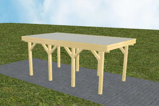 Einzelcarport Bergen KT Classic, 293x556 cm, mit tropfhemmenden Stahl-Trapezplatten, Kiefer KDI-grün Kurz (556 cm) | Trapez-Profil, tropfhemmend | Kiefer KDI