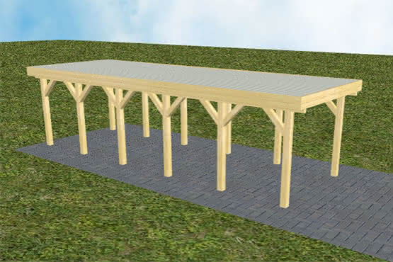 Einzelcarport Bergen LO Classic, 305x879 cm, ohne Bedachung, Kiefer KDI-grün Lang (879 cm) | ohne Bedachung | Kiefer KDI