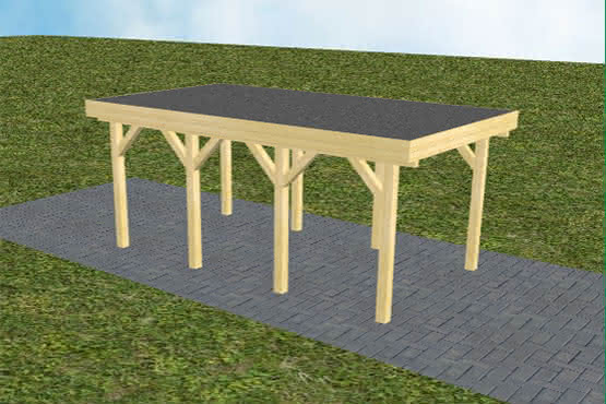 Einzelcarport Bergen KF Classic, 305x556 cm, mit Foliendach, Kiefer KDI-grün Kurz (556 cm) | Foliendach | Kiefer KDI