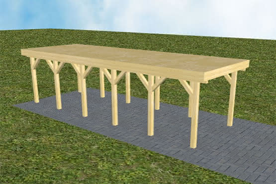 Einzelcarport Bergen LG Classic, 305x879 cm, vorbereitet für Grünbedachung, Kiefer KDI-grün Lang (879 cm) | vorbereitet für Gründach | Kiefer KDI