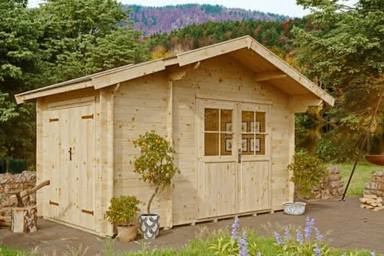 Gartenhaus Holz mit Anbau 398 x 368 cm | 28 mm