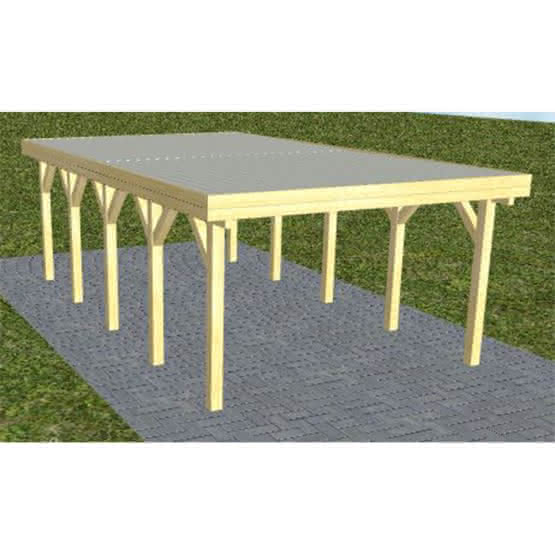 Carport mit Flachdach aus Massivholz  Mittel (717 cm) | Trapez-Profil, tropfhemmend | Kiefer KDI