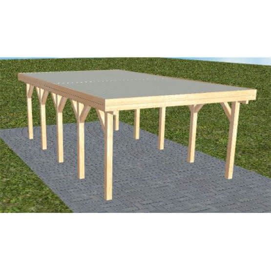 Carport mit Flachdach aus Massivholz  Mittel (717 cm) | Trapez-Profil, tropfhemmend | Fichte Leimholz natur