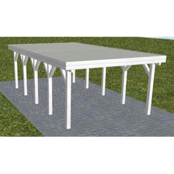 Carport mit Flachdach aus Massivholz  Mittel (717 cm) | Trapez-Profil, tropfhemmend | Fichte Leimholz weiß