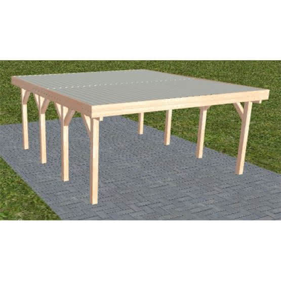 Holzblenden-Carport Burg KT Natur, 498x556 cm, mit tropfhemmenden Stahl-Trapezplatten, Lärche naturbelassen Kurz (556 cm) | Trapez-Profil, tropfhemmend | Lärche natur