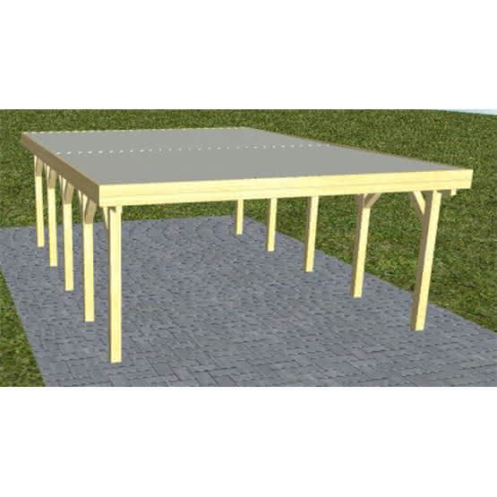Holzblenden-Carport Burg MT Classic, 498x717 cm, mit tropfhemmenden Stahl-Trapezplatten, Kiefer KDI-grün Mittel (717 cm) | Trapez-Profil, tropfhemmend | Kiefer KDI
