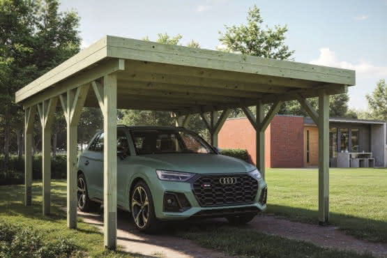 Carport mit Flachdach aus Massivholz  