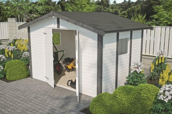 Gartenhaus mit Schleppdach 303 x 223 cm | Weiß/Anthrazit