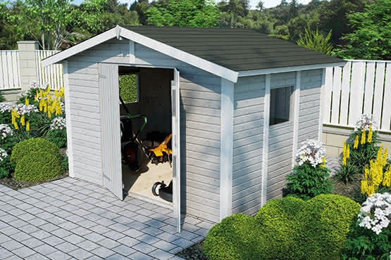 Gartenhaus mit Schleppdach 230 x 223 cm | Hellgrau/Weiß