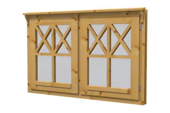 Gartenhaus-Fenster Schwedenhaus-Doppelfenster, 150 x 93 cm, einfachverglast, Dreh-Dreh, für 28 mm BB, öffnet nach außen Schwedenhaus-Doppel | 28 mm