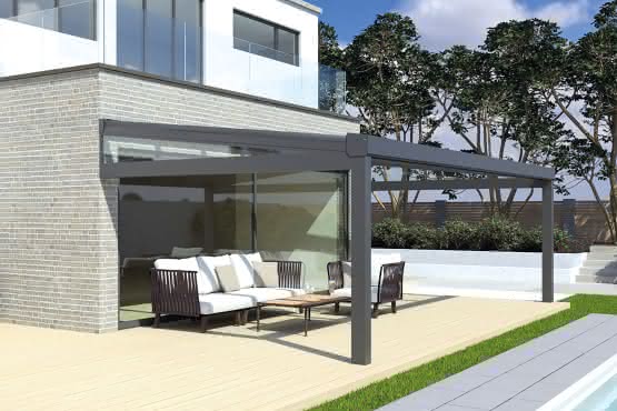 Premium-Aluminium-Terrassenüberdachung anthrazit, 506 x 350 cm, vorbereitet für Glaseindeckung 506 x 350 cm