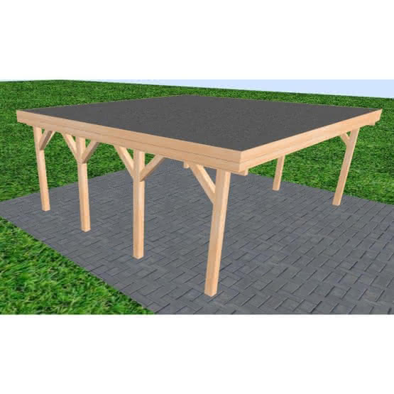 Doppelcarport Büsum KF Perfect, 605x556 cm, mit Foliendach, Fichte Leimholz naturbelassen Kurz (556 cm) | Foliendach | Fichte Leimholz natur