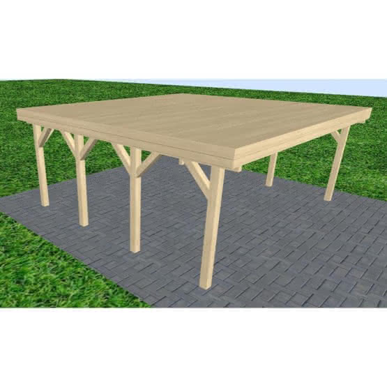 Doppelcarport Büsum KG Master, 605x556 cm, vorbereitet für Grünbedachung, Fichte KVH naturbelassen Kurz (556 cm) | vorbereitet für Gründach | Fichte KVH natur