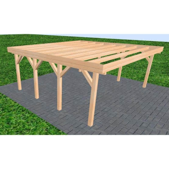 Doppelcarport Büsum KO Perfect, 605x556 cm, ohne Bedachung, Fichte Leimholz naturbelassen Kurz (556 cm) | ohne Bedachung | Fichte Leimholz natur