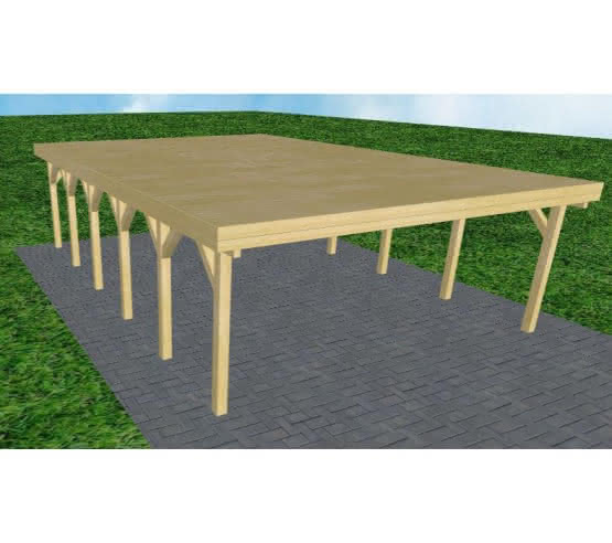 Doppelcarport Büsum LG Classic, 605x879 cm, vorbereitet für Grünbedachung, Kiefer KDI-grün Lang (879 cm) | vorbereitet für Gründach | Kiefer KDI