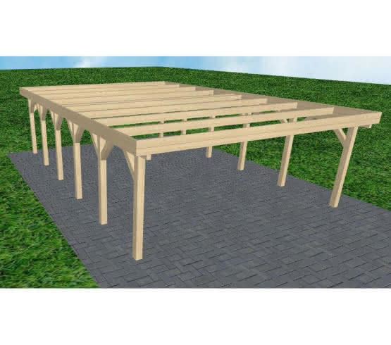 Doppelcarport Büsum LO Master, 605x879 cm, ohne Bedachung, Fichte KVH naturbelassen Lang (879 cm) | ohne Bedachung | Fichte KVH natur
