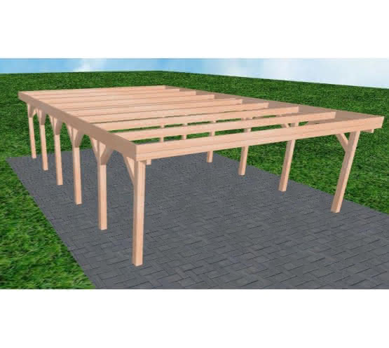Doppelcarport Büsum LO Natur, 605x879 cm, ohne Bedachung, Lärche naturbelassen Lang (879 cm) | ohne Bedachung | Lärche natur