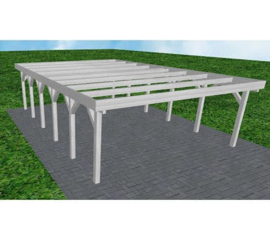 Doppelcarport Büsum LO Select, 605x879 cm, ohne Bedachung, Fichte Leimholz weiß grundiert Lang (879 cm) | ohne Bedachung | Fichte Leimholz weiß