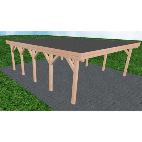 Doppelcarport Büsum MF Natur, 605x717 cm, mit Foliendach, Lärche naturbelassen Mittel (717 cm) | Foliendach | Lärche natur