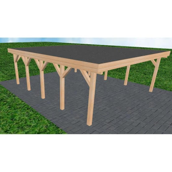 Doppelcarport Büsum MF Perfect, 605x717 cm, mit Foliendach, Fichte Leimholz naturbelassen Mittel (717 cm) | Foliendach | Fichte Leimholz natur