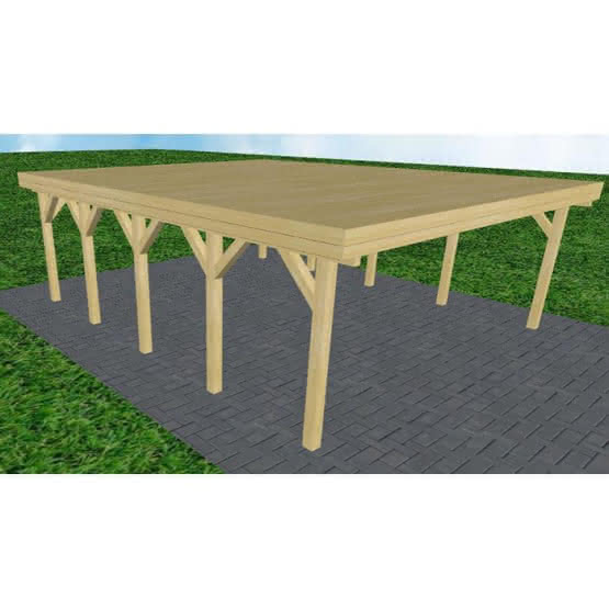 Doppelcarport Büsum MG Classic, 605x717 cm, vorbereitet für Grünbedachung, Kiefer KDI-grün Mittel (717 cm) | vorbereitet für Gründach | Kiefer KDI