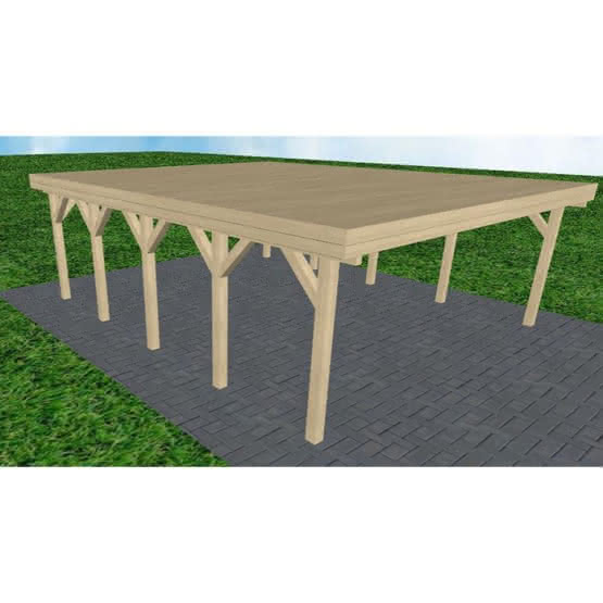 Doppelcarport Büsum MG Master, 605x717 cm, vorbereitet für Grünbedachung, Fichte KVH naturbelassen Mittel (717 cm) | vorbereitet für Gründach | Fichte KVH natur