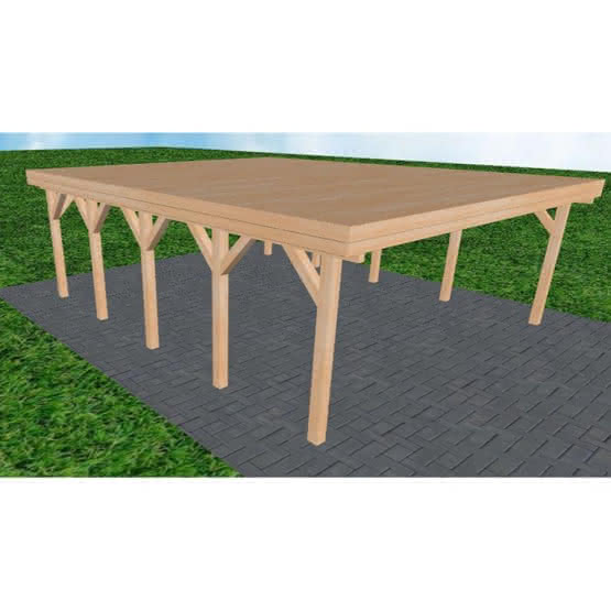Doppelcarport Büsum MG Perfect, 605x717 cm, vorbereitet für Grünbedachung, Fichte Leimholz naturbelassen Mittel (717 cm) | vorbereitet für Gründach | Fichte Leimholz natur