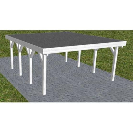 Holzblenden-Carport Burg KF Select, 505x556 cm, mit Foliendach, Fichte Leimholz weiß grundiert Kurz (556 cm) | Foliendach | Fichte Leimholz weiß