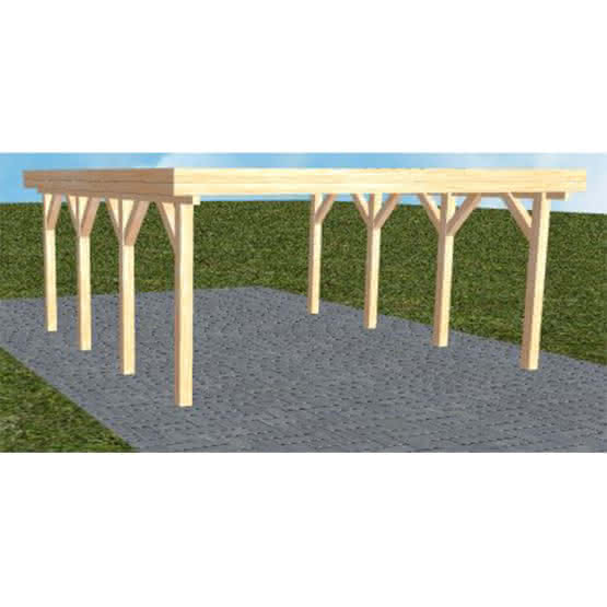 Holzblenden-Carport Burg KO Perfect, 505x556 cm, ohne Bedachung, Fichte Leimholz naturbelassen Kurz (556 cm) | ohne Bedachung | Fichte Leimholz natur
